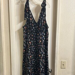 SHEIN Black Asymmetrical Dress with Colorful Floral Design